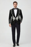 Black 2 Piece Shawl Lapel Beaded One Button Men's Suits