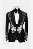 Black 2 Piece Shawl Lapel Beaded One Button Men's Suits
