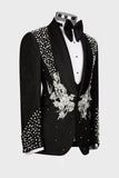 Black 2 Piece Shawl Lapel Beaded One Button Men's Suits