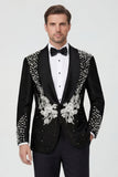 Black 2 Piece Shawl Lapel Beaded One Button Men's Suits