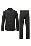 2 Piece Glitter Black Shawl Lapel Slim Fit Men's Suits