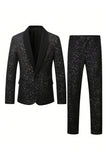 2 Piece Glitter Black Shawl Lapel Slim Fit Men's Suits