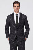 2 Piece Glitter Black Shawl Lapel Slim Fit Men's Suits