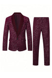 2 Piece Glitter Black Shawl Lapel Slim Fit Men's Suits