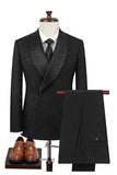 Black Shawl Lapel Jacquard 2 Piece One Button Men's Prom Suits with Beading