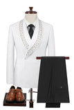 Black Shawl Lapel Jacquard 2 Piece One Button Men's Prom Suits with Beading