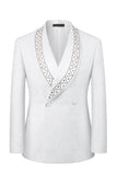 Black Shawl Lapel Jacquard 2 Piece One Button Men's Prom Suits with Beading