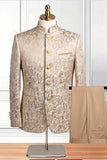 2 Piece Gold Jacquard Single Breasted Men's Suits