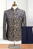 2 Piece Gold Jacquard Single Breasted Men's Suits