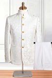 2 Piece Gold Jacquard Single Breasted Men's Suits