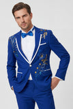 Blue Notched Lapel One Button Embroidered Men's Prom Suits