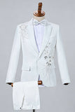 Blue Notched Lapel One Button Embroidered Men's Prom Suits