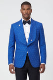 2 Piece Blue Shawl Lapel Slim Fit Men's Prom Suits with Beading