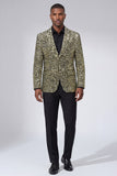 Sparkly Gold Notched Lapel Single Breasted Men's Jacket with Sequins