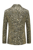 Sparkly Gold Notched Lapel Single Breasted Men's Jacket with Sequins