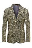 Sparkly Gold Notched Lapel Single Breasted Men's Jacket with Sequins