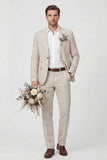 Beige 2 Piece Notched Lapel One Button Men's Wedding Suits