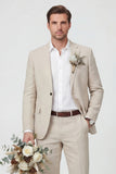 Beige 2 Piece Notched Lapel One Button Men's Wedding Suits