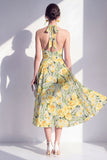 Halter Pink A-Line Printed Midi Floral Dress