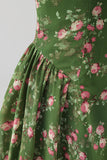 Strapless Dark Green A-Line Midi Floral Dress