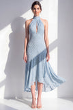 Olive A-Line Halter Neck Midi Dress with Keyhole