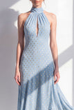 Olive A-Line Halter Neck Midi Dress with Keyhole
