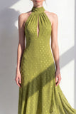 Olive A-Line Halter Neck Midi Dress with Keyhole