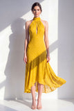 Olive A-Line Halter Neck Midi Dress with Keyhole