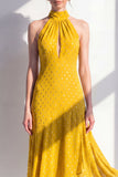 Olive A-Line Halter Neck Midi Dress with Keyhole
