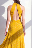 Olive A-Line Halter Neck Midi Dress with Keyhole