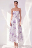 Lilac Strapless A-Line Chiffon Maxi Floral Dress
