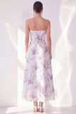 Lilac Strapless A-Line Chiffon Maxi Floral Dress