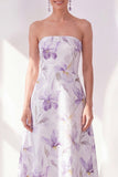 Lilac Strapless A-Line Chiffon Maxi Floral Dress