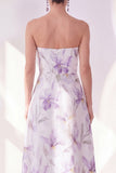 Lilac Strapless A-Line Chiffon Maxi Floral Dress