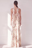 Strapless Apricot Corset Sheath Maxi Floral Dress with a Neck Scarf