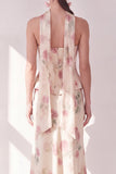 Strapless Apricot Corset Sheath Maxi Floral Dress with a Neck Scarf
