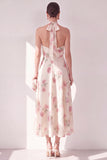 Apricot Halter A-Line Midi Floral Dress