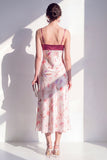 Pink A-Line Spaghetti Straps Midi Floral Dress