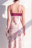 Pink A-Line Spaghetti Straps Midi Floral Dress
