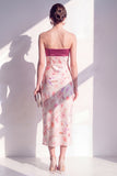 Strapless Pink Sheath Midi Floral Dress with Slit