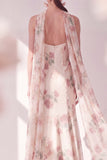 Apricot Mermaid Chiffon Side Slit Maxi Floral Dress with a Neck Scarf