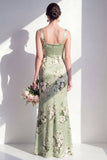 Sage Green Mermaid Floral Square Neck Long Bridesmaid Dress