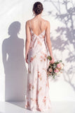 Ivory Red Flower Spaghetti Straps Sheath Bridesmaid Dress