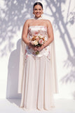 Strapless Ivory Red Floral A Line Bridesmaid Dress with Neck Scarf