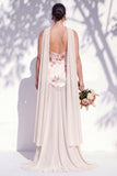 Strapless Ivory Red Floral A Line Bridesmaid Dress with Neck Scarf