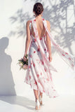 Green Floral Mermaid V Neck Bridesmaid Dress with Scarf