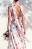 Green Floral Mermaid V Neck Bridesmaid Dress with Scarf
