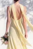 Green Floral Asymmetrical V Neck Midi Bridesmaid Dress with a Neck Scarf