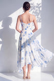 Green Floral A Line Cowl Neck Bridesmaid Dress