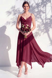 Blue A Line Floral Cowl Neck Long Chiffon Bridesmaid Dress